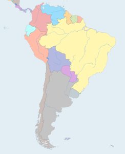 Mapa político mudo de América del Sur.