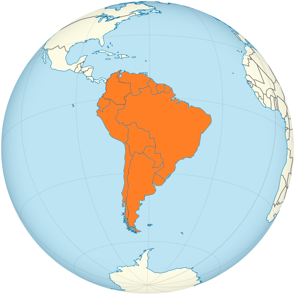 Mapa de ubicación de América del Sur.