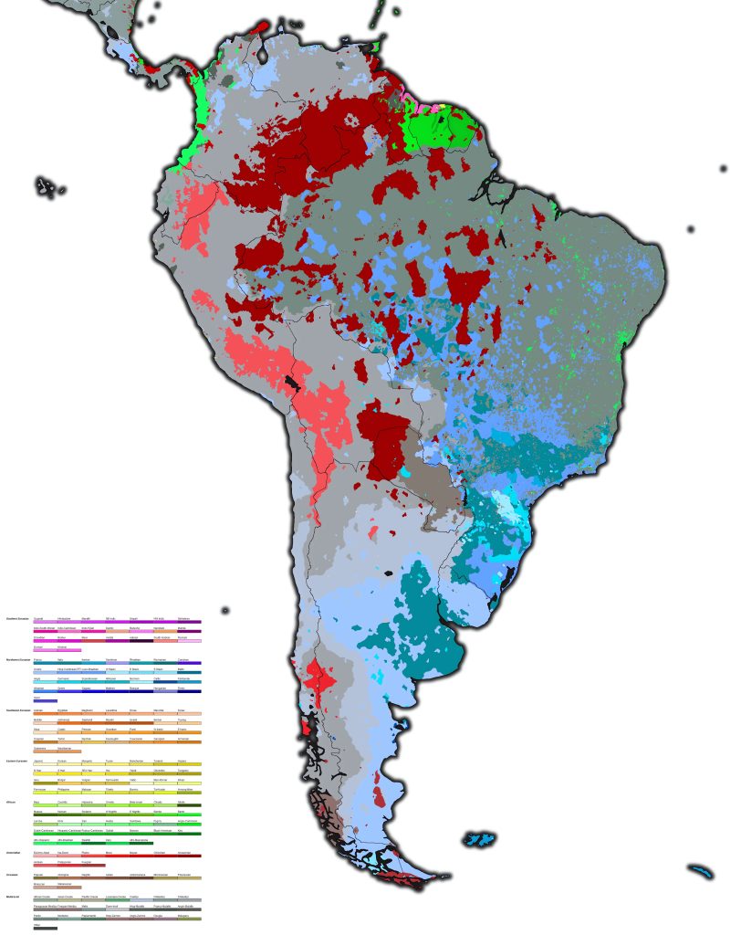 Mapa étnico de América del Sur.