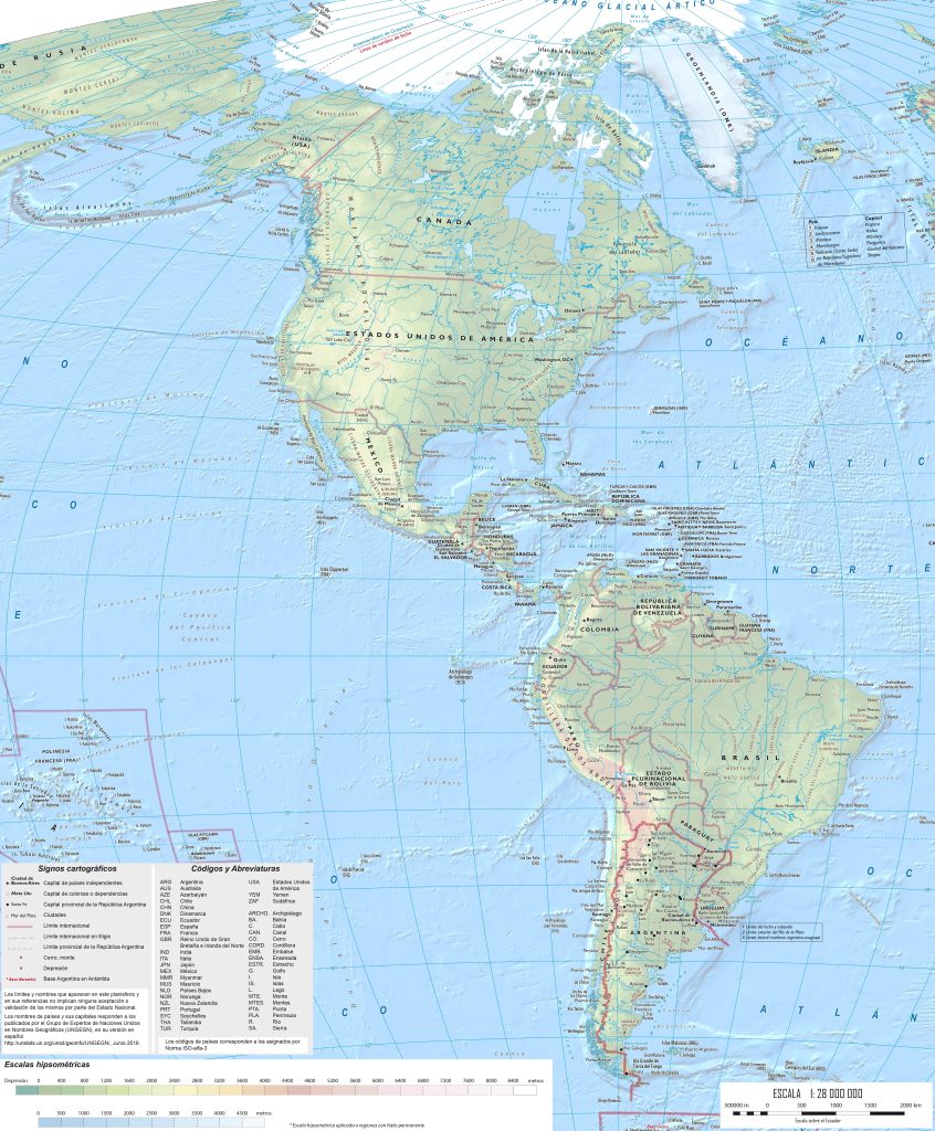 Mapa físico de América.