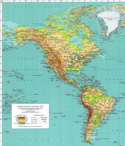 Mapa topográfico de América.