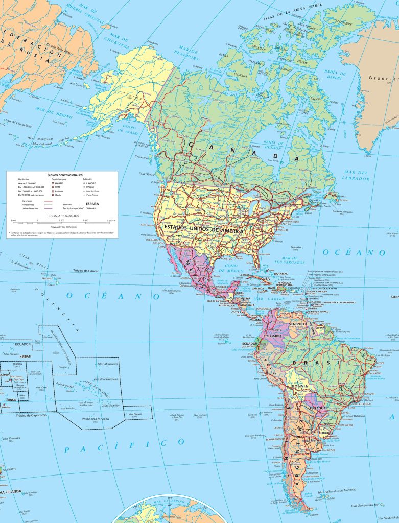 Mapa de las principales ciudades de América.