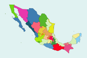 Mapa mudo coloreado de México.