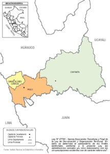 Mapa de la división política administrativa del departamento de Pasco.