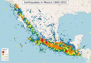 Mapa de los terremotos de México.