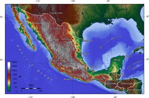 Mapa topográfico de México.