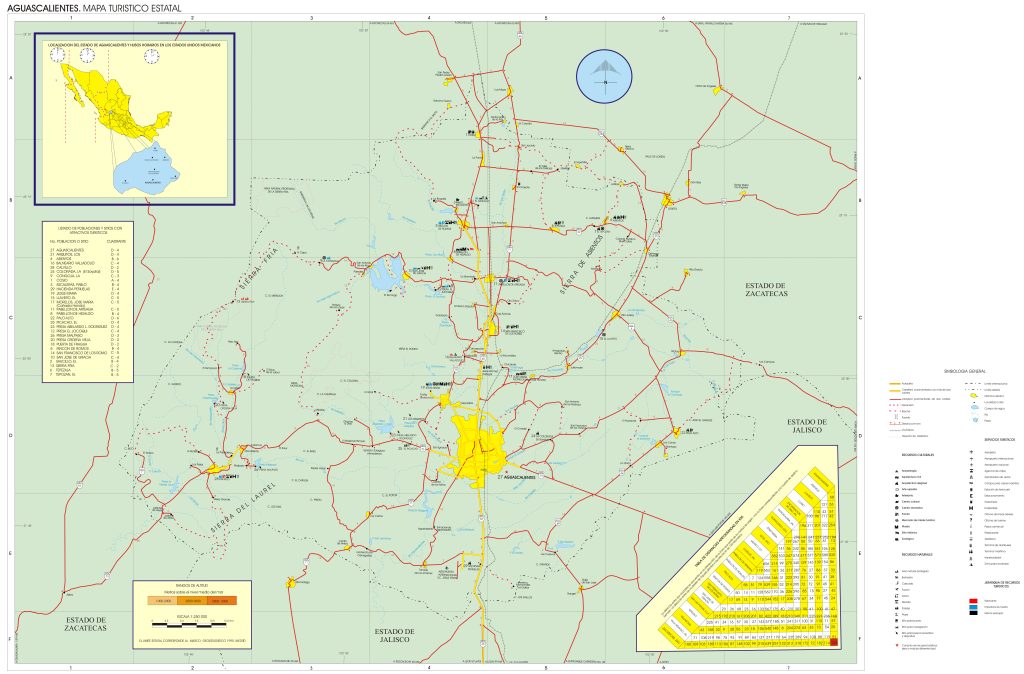 Mapa turístico del estado de Aguascalientes.