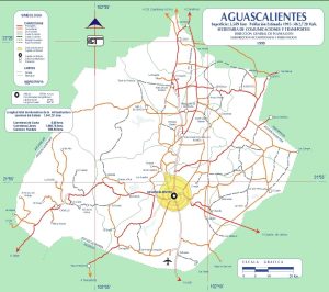 Mapa de carreteras del estado de Aguascalientes de 1999.
