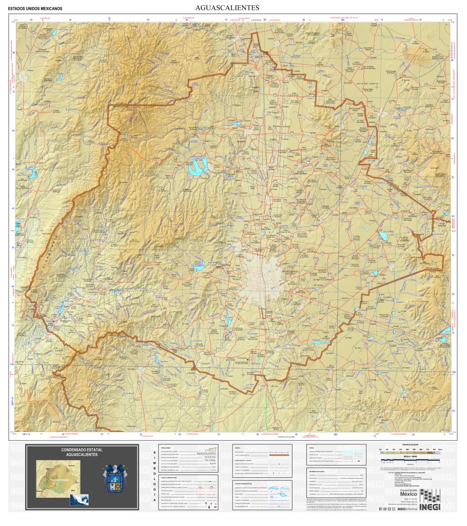Mapa físico del estado de Aguascalientes.
