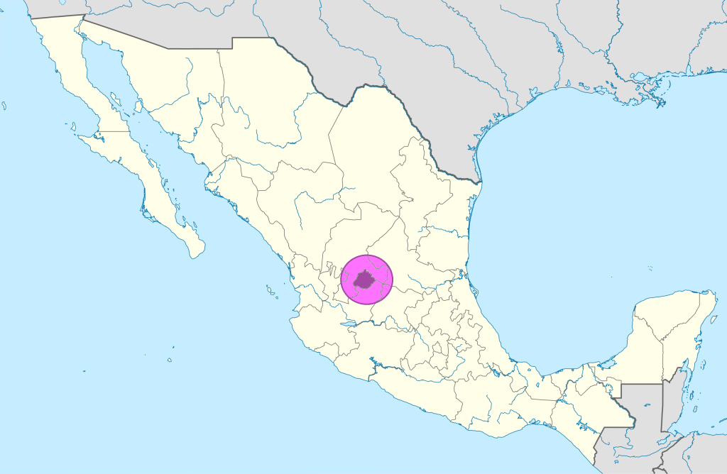 Mapa de ubicación del estado de Aguascalientes.