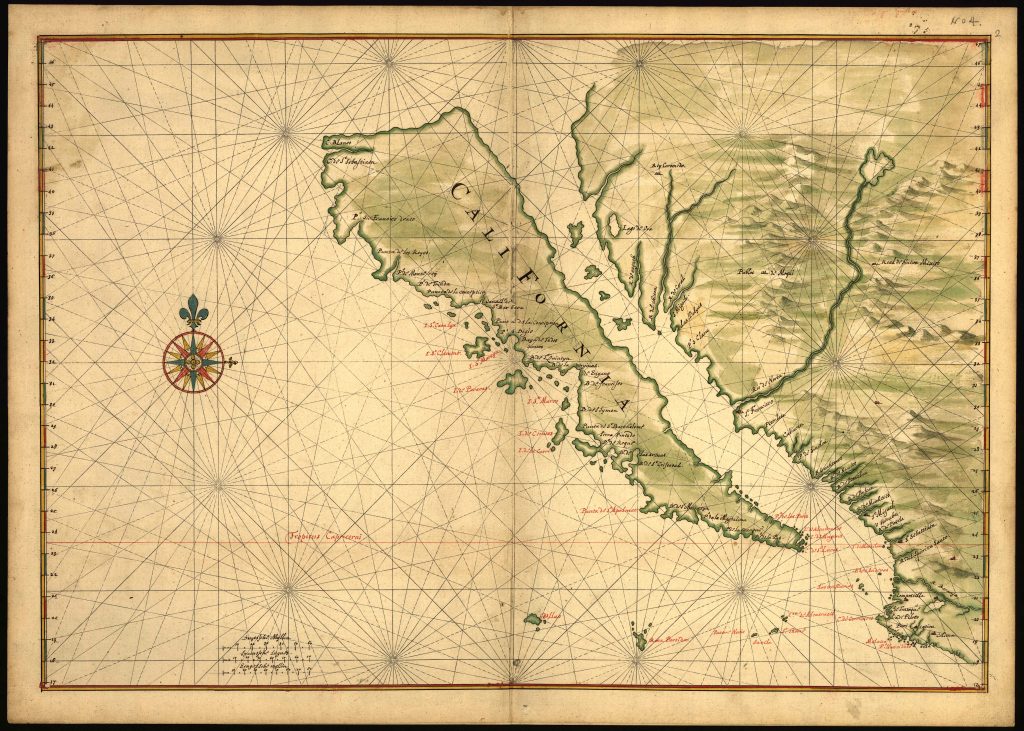 La península de Baja California como isla circa 1650.