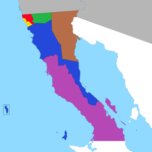 Mapa en blanco de los municipios del estado de Baja California.