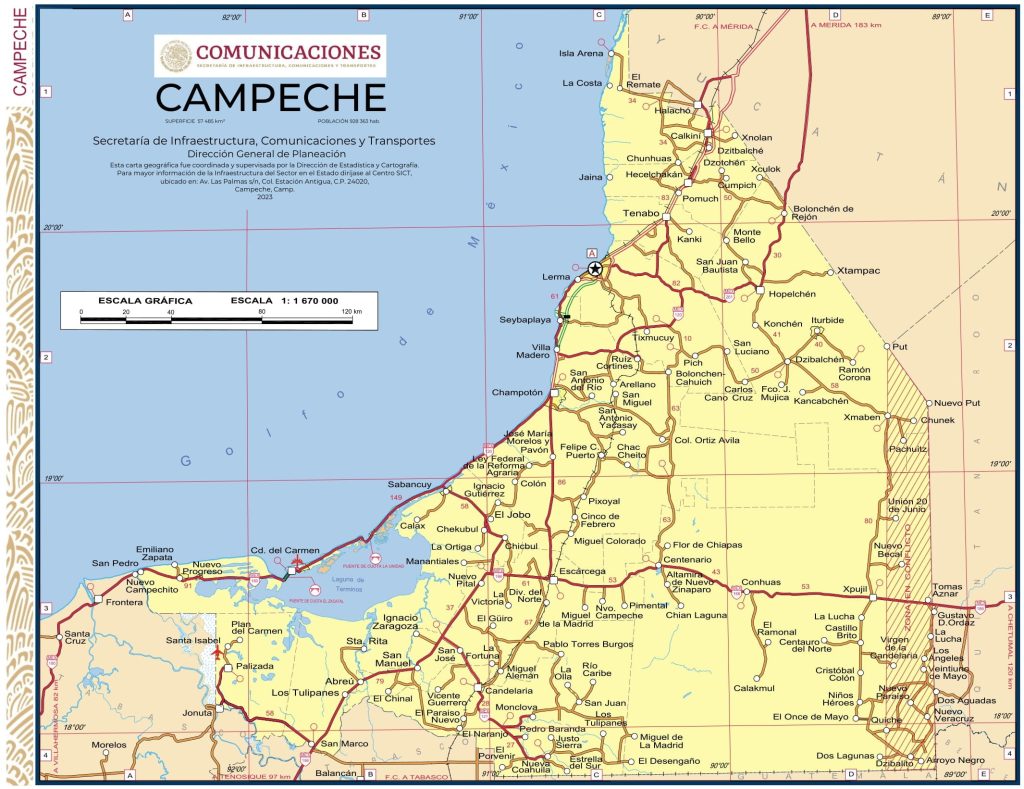 Mapa del estado de Campeche.