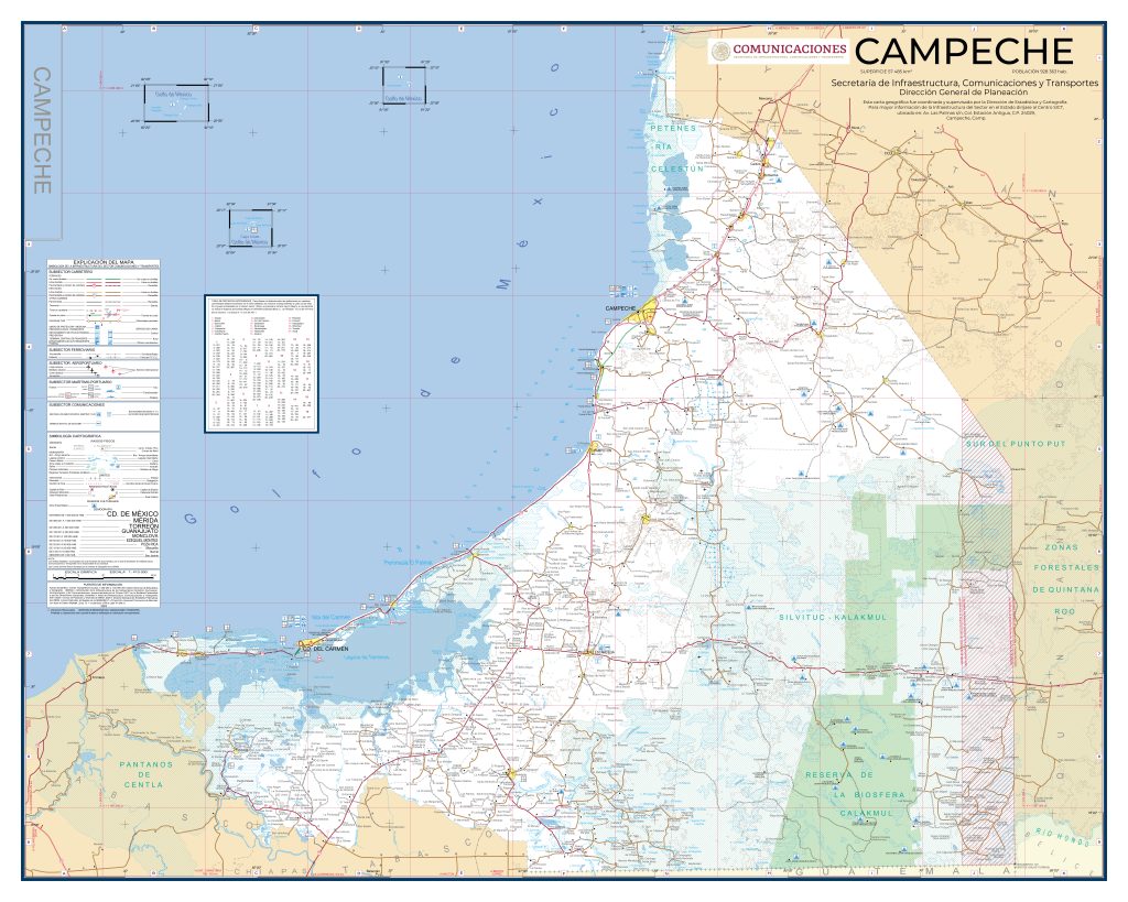 Mapa de carreteras del estado de Campeche.
