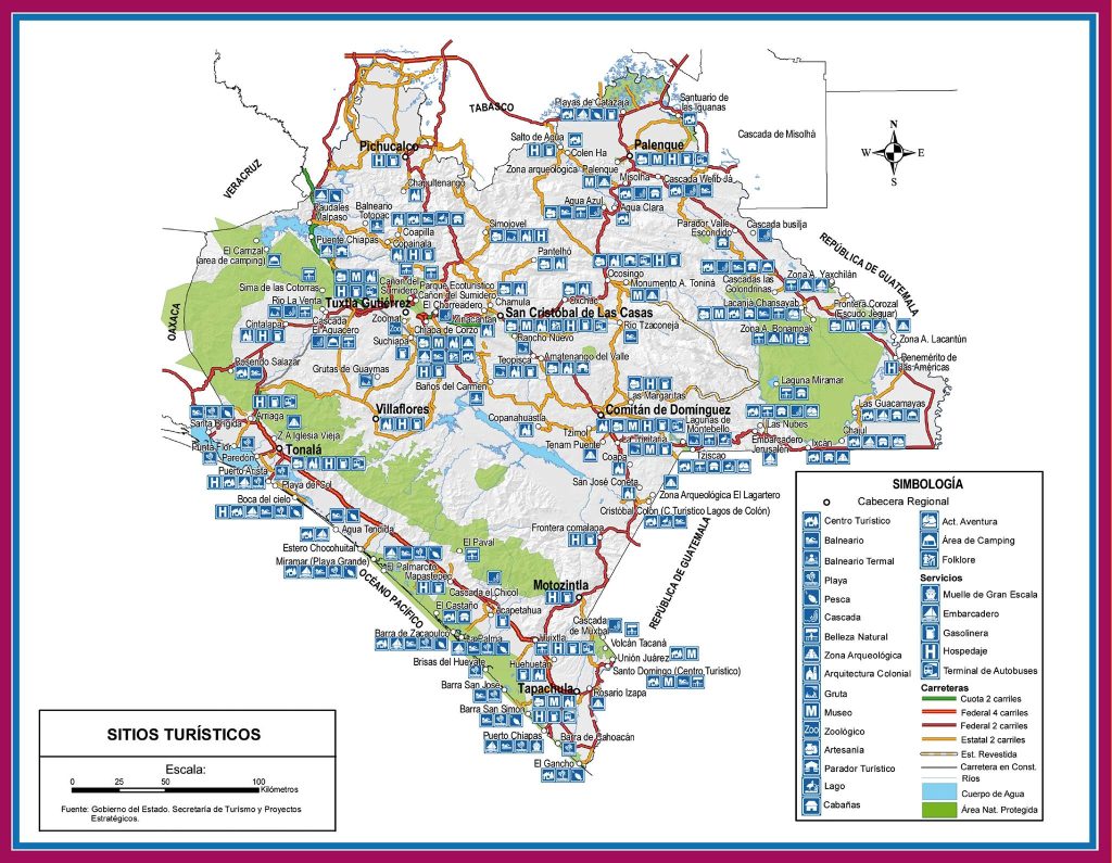 Mapa turístico de Chiapas.