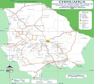 Mapa de carreteras del estado de Chihuahua de 1999.