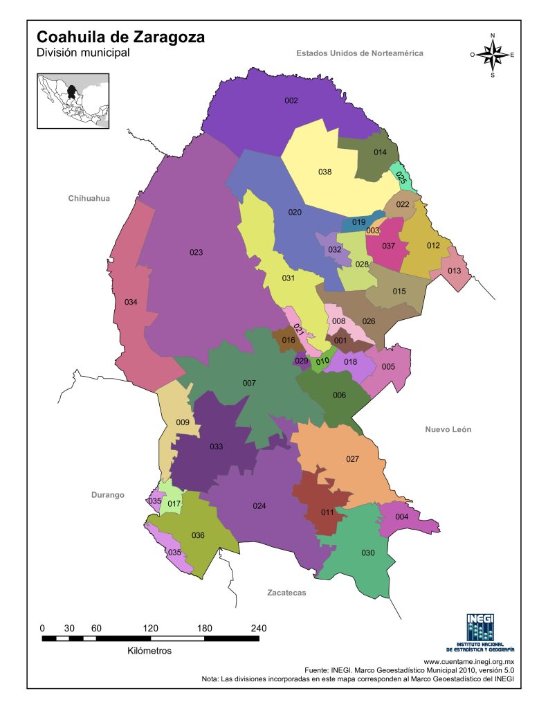 Mapa de los municipios de Coahuila.