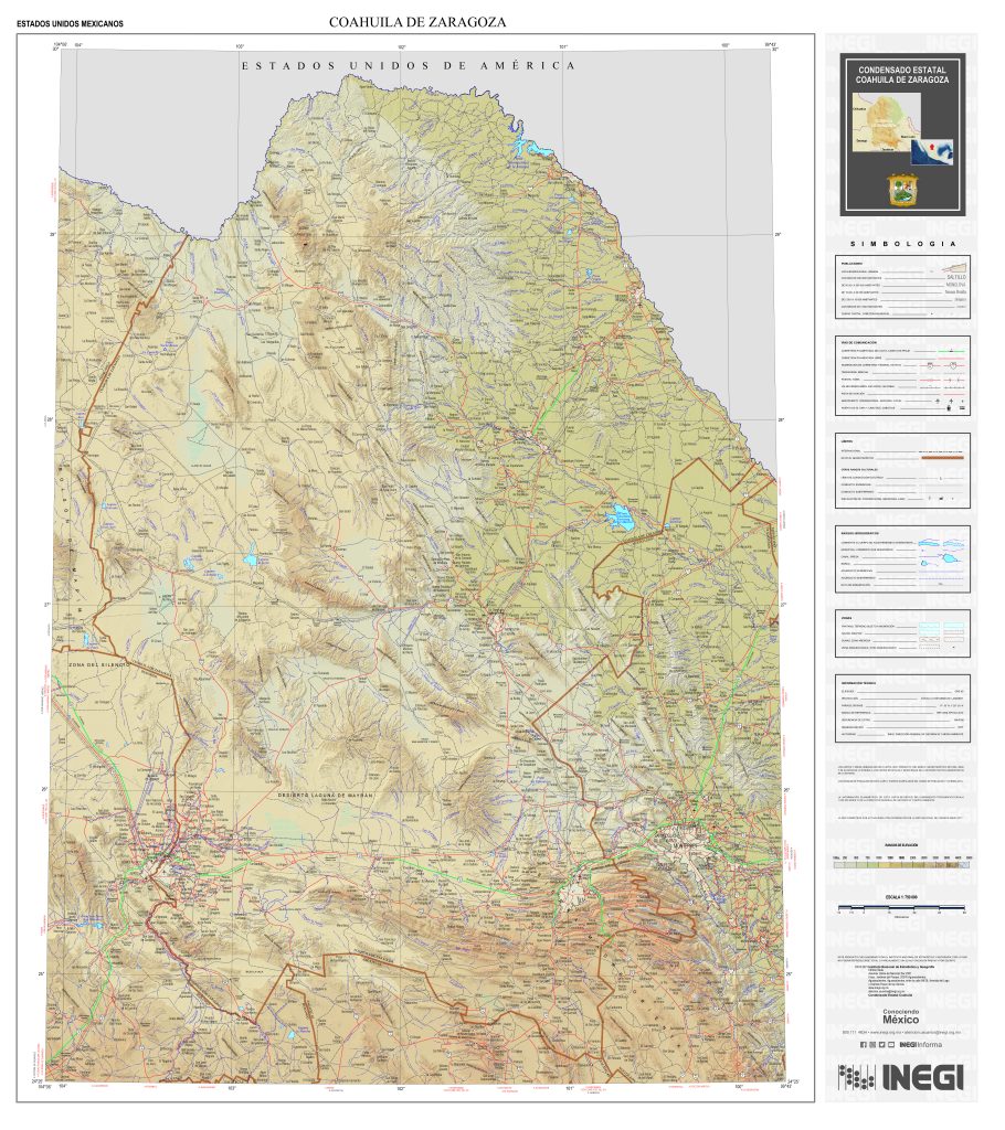 Mapa físico de Coahuila.