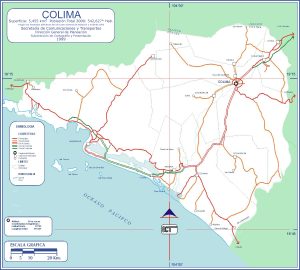 Mapa de carreteras del estado de Colima de 1999.