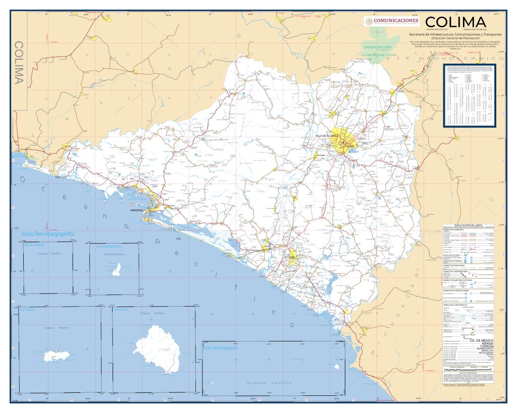 Mapa de carreteras del estado de Colima.