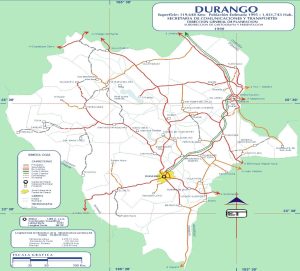 Mapa de carreteras del estado de Durango de 1999.