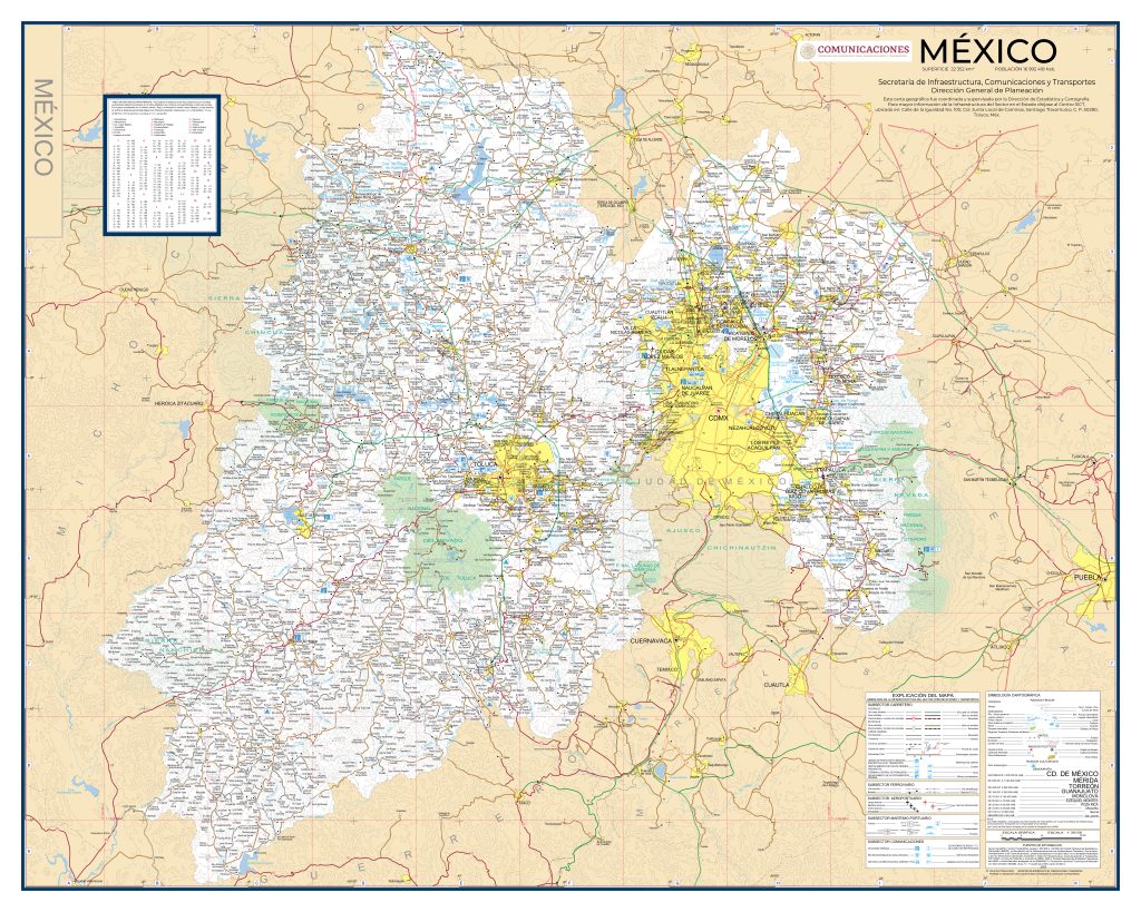 Mapa de carreteras del estado de México.