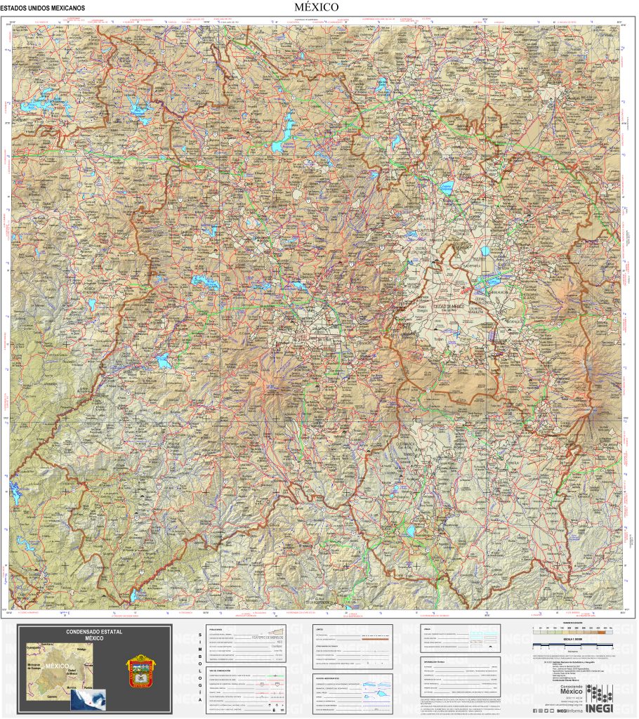 Mapa físico del estado de México.