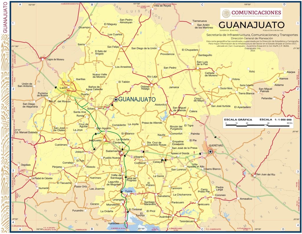 Mapa del estado de Guanajuato.