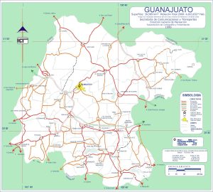 Mapa de carreteras del estado de Guanajuato de 1999.