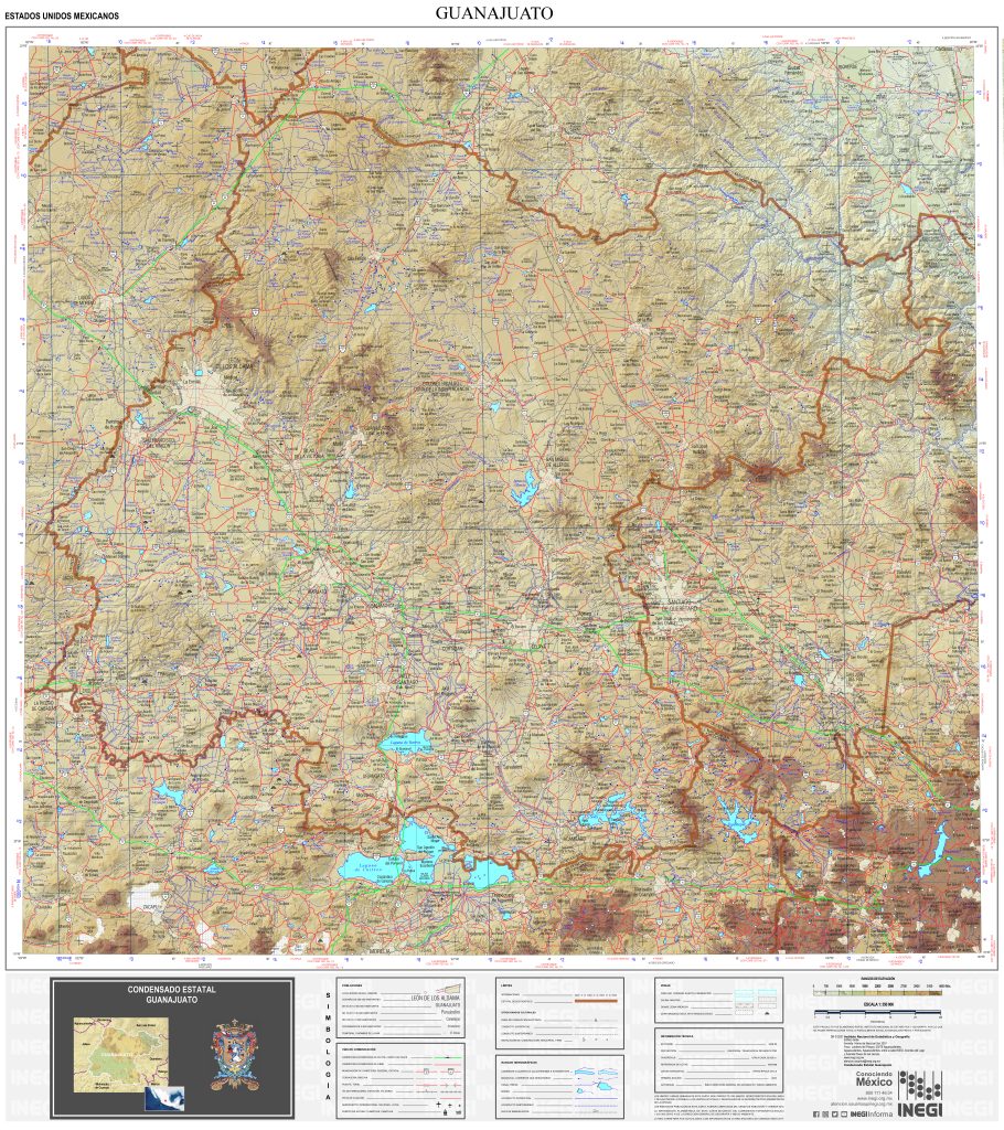 Mapa físico del estado de Guanajuato.