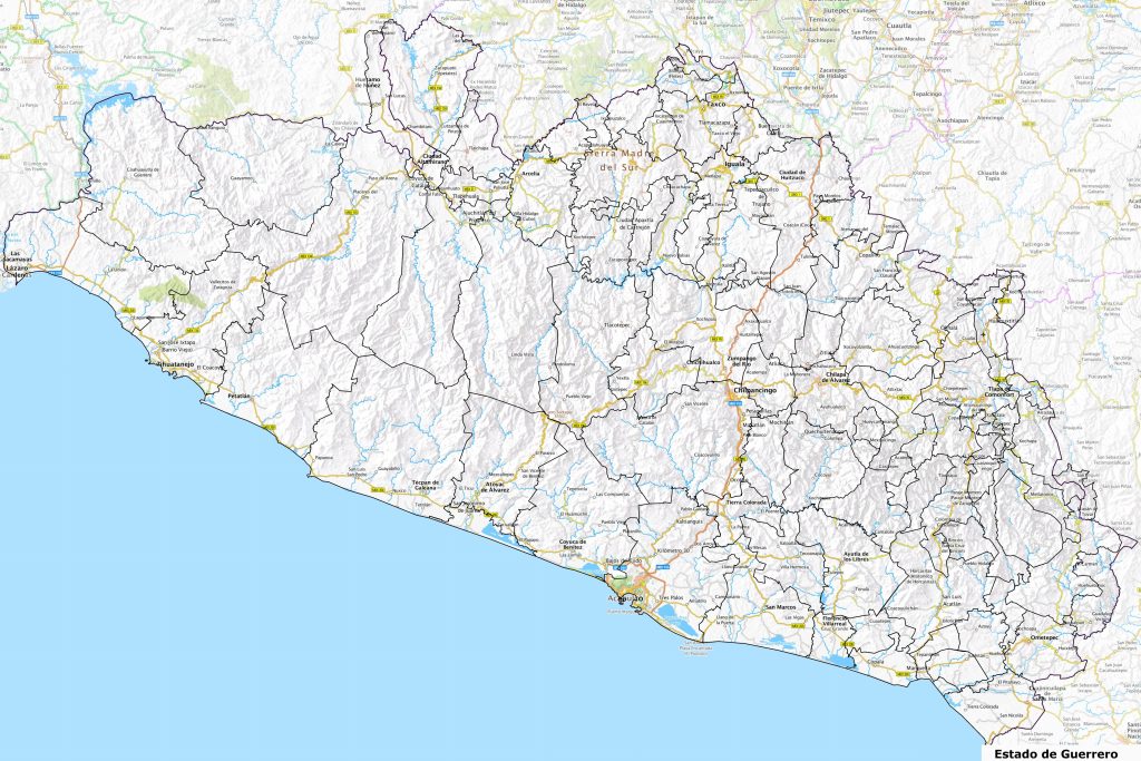 Mapa de las principales ciudades de Guerrero.