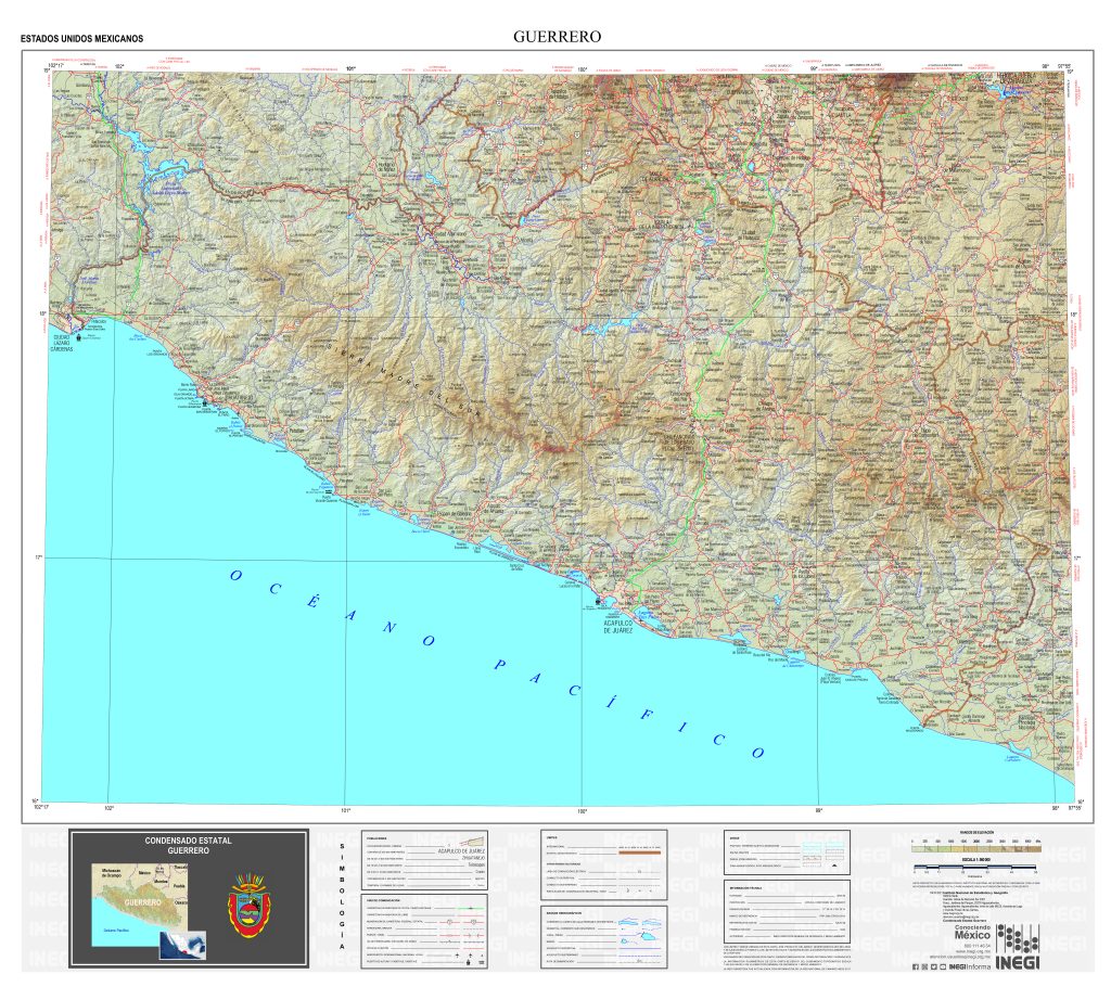 Mapa físico de Guerrero.