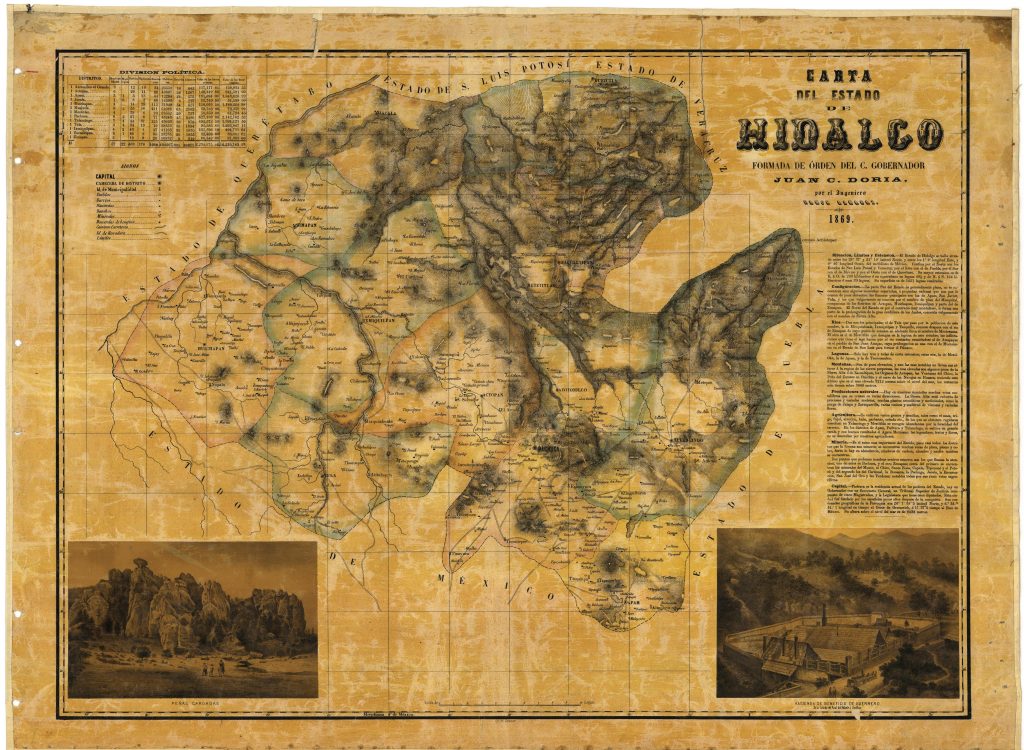 Mapa del Estado de Hidalgo, 1869.