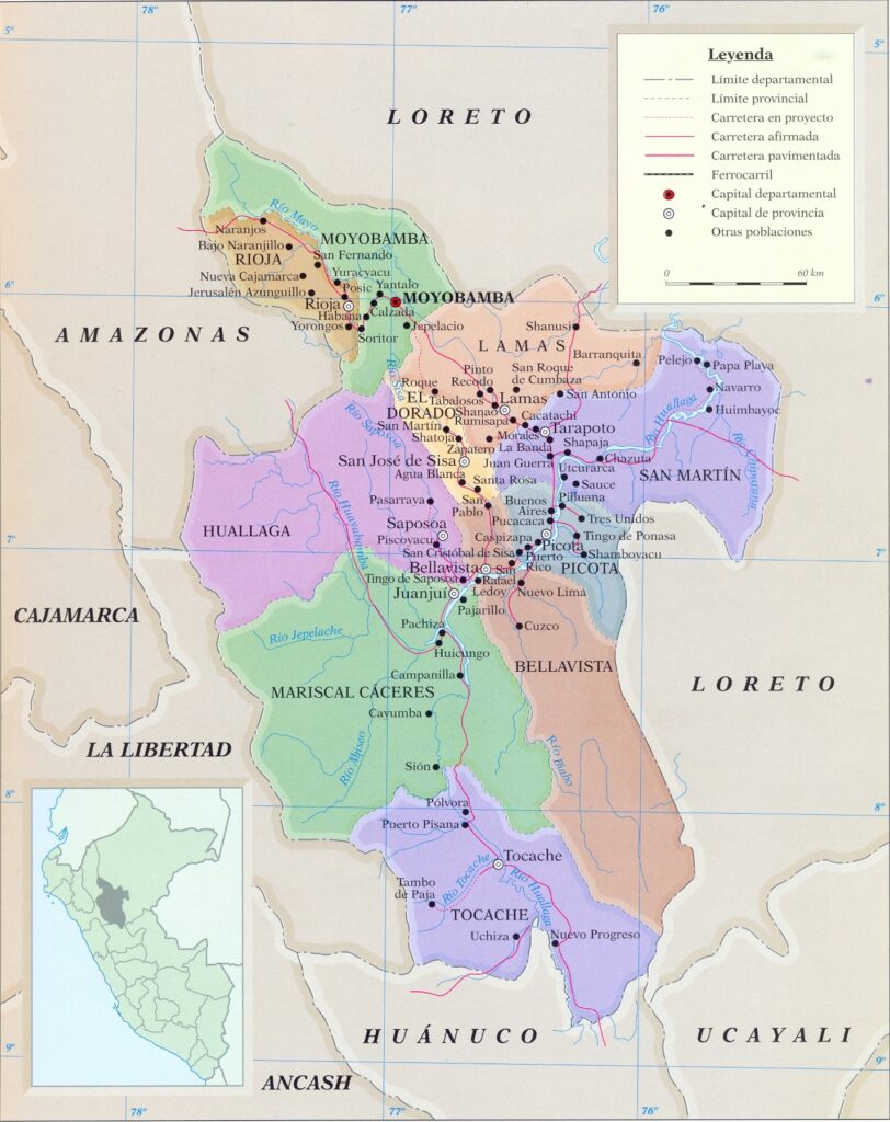 Mapa de las provincias del departamento de San Martín.