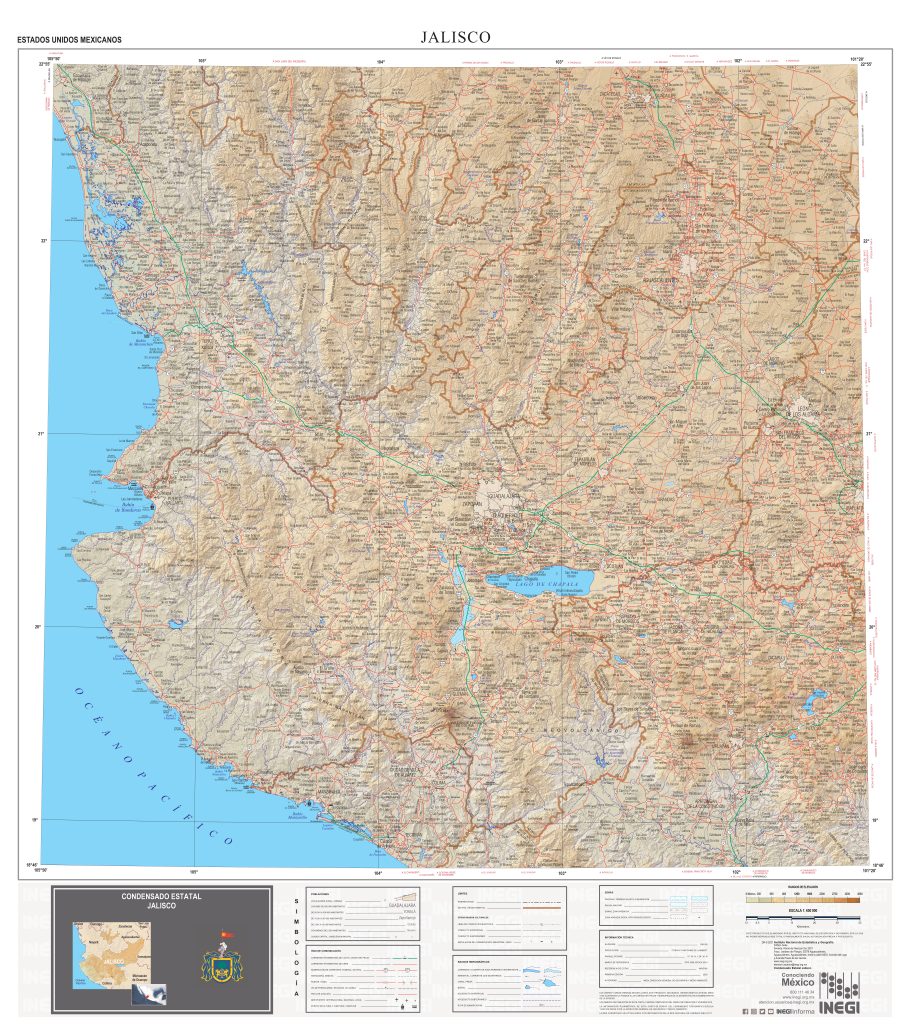 Mapa físico de Jalisco.