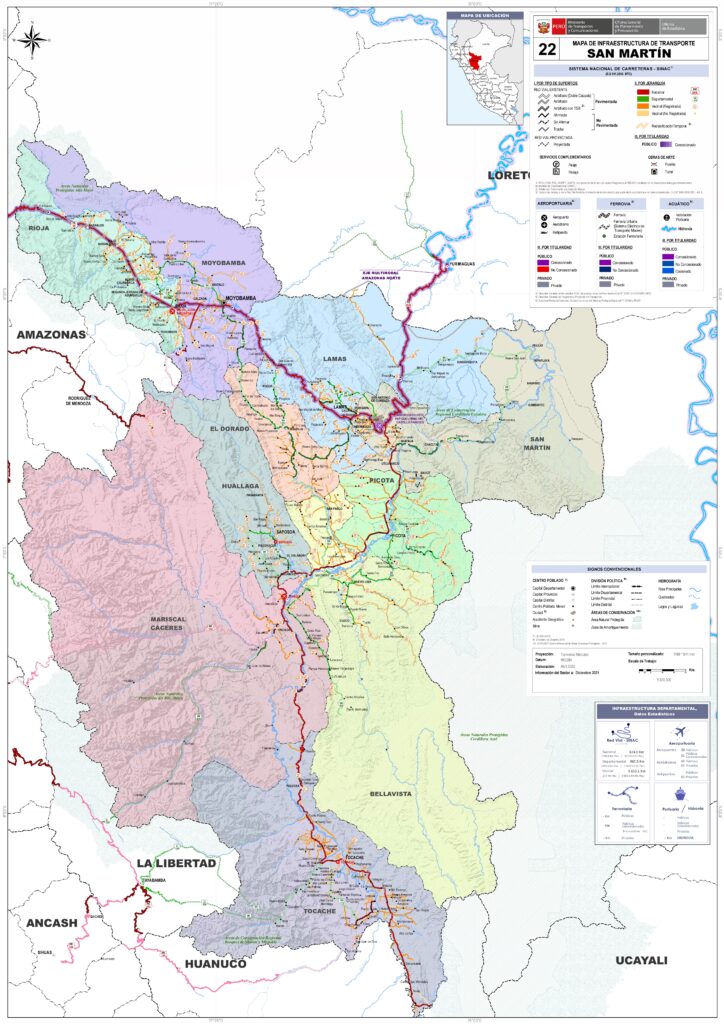 Mapa de las principales ciudades del departamento de San Martín.