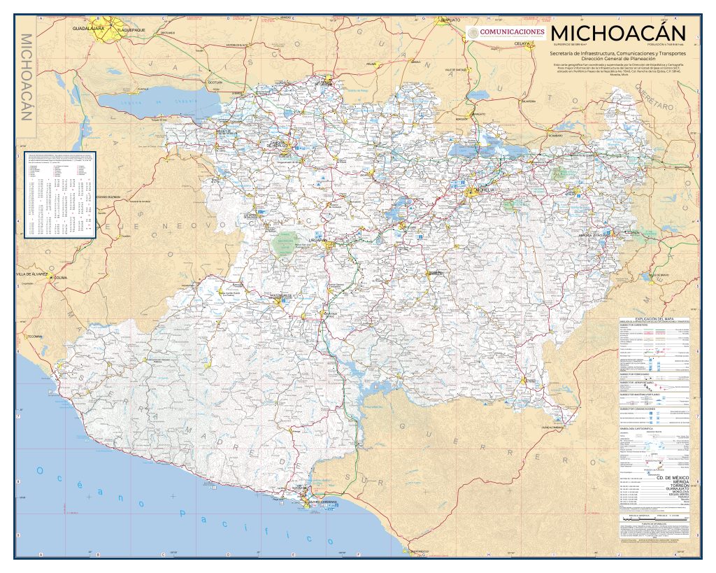 Mapa de carreteras de Michoacán.