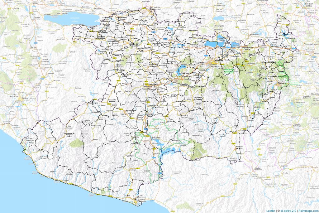 Mapa de las principales ciudades de Michoacán.