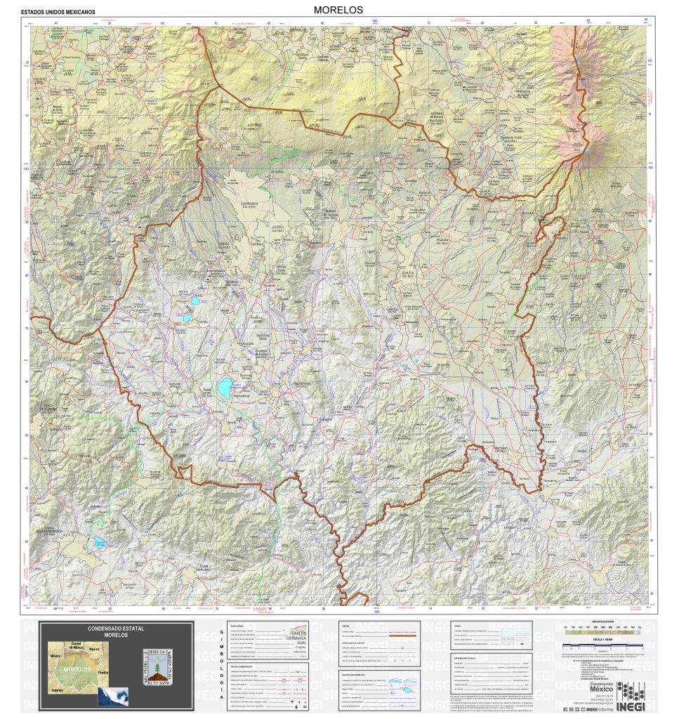 Mapa físico de Morelos.