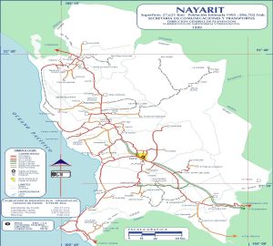 Mapa de carreteras de Nayarit de 1999.