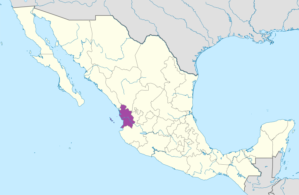 Mapa de ubicación del estado de Nayarit.