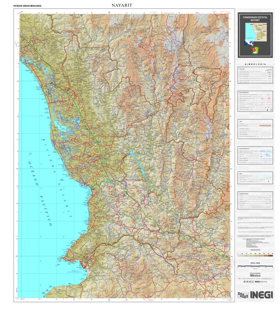 Mapa físico de Nayarit.
