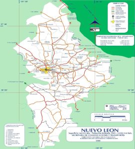 Mapa de carreteras de Nuevo León de 1999.