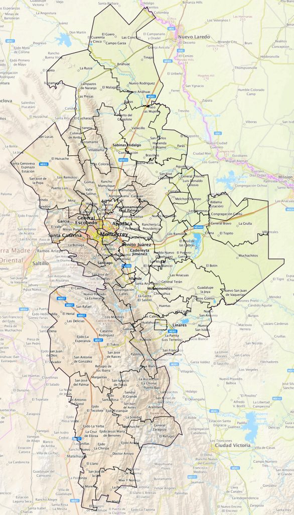 Mapa de las principales ciudades de Nuevo León.