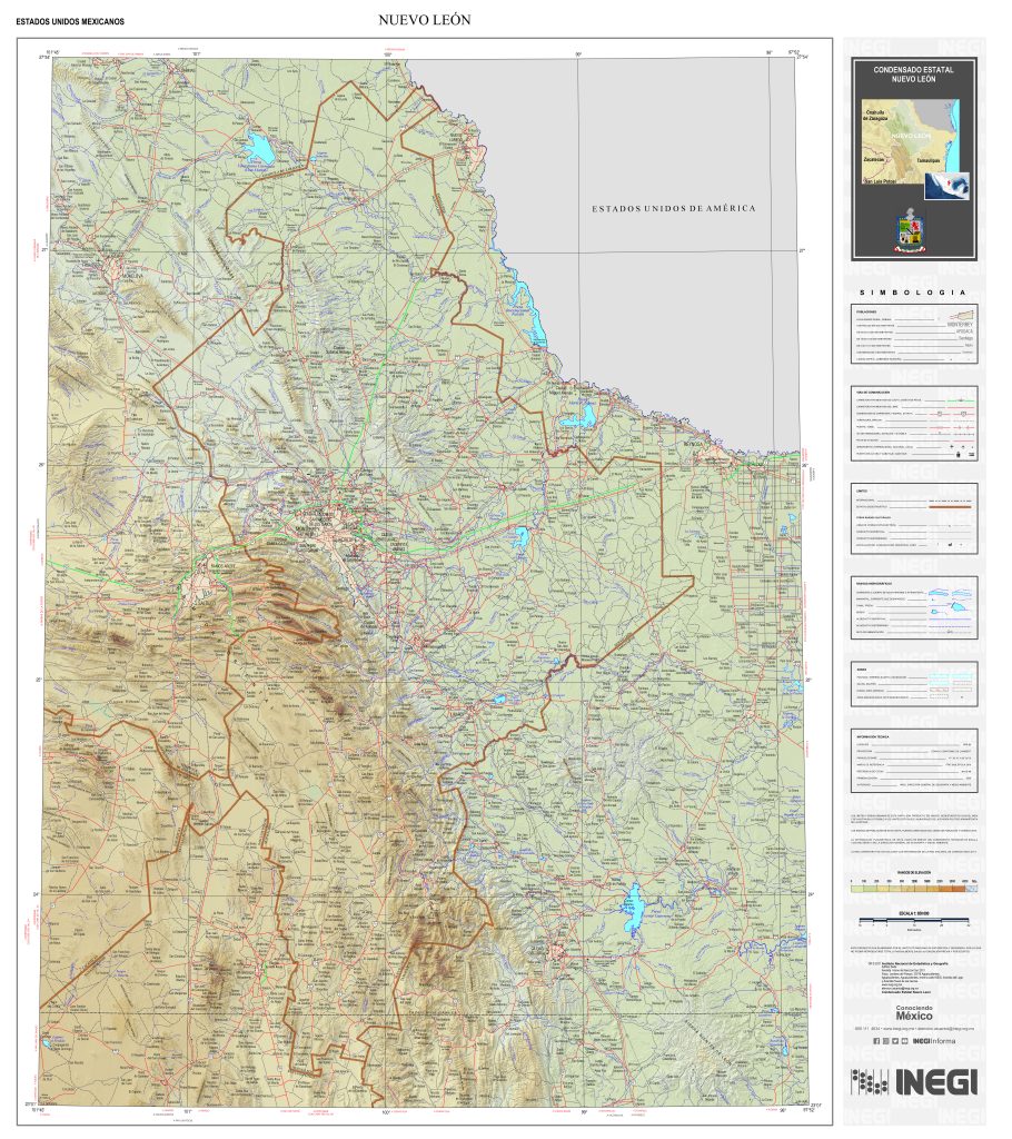 Mapa físico de Nuevo León.