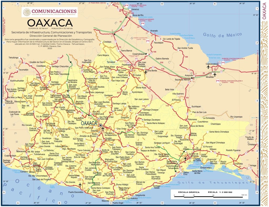 Mapa del estado de Oaxaca.