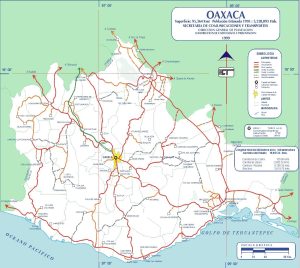 Mapa de carreteras del estado de Oaxaca de 1999.