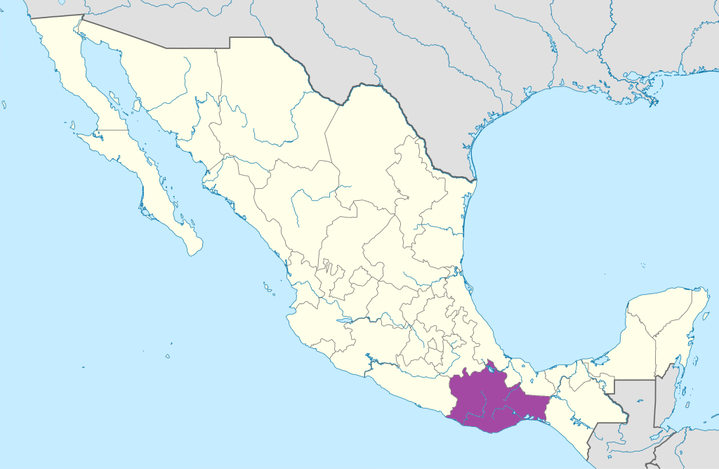 Mapa de ubicación del estado de Oaxaca.