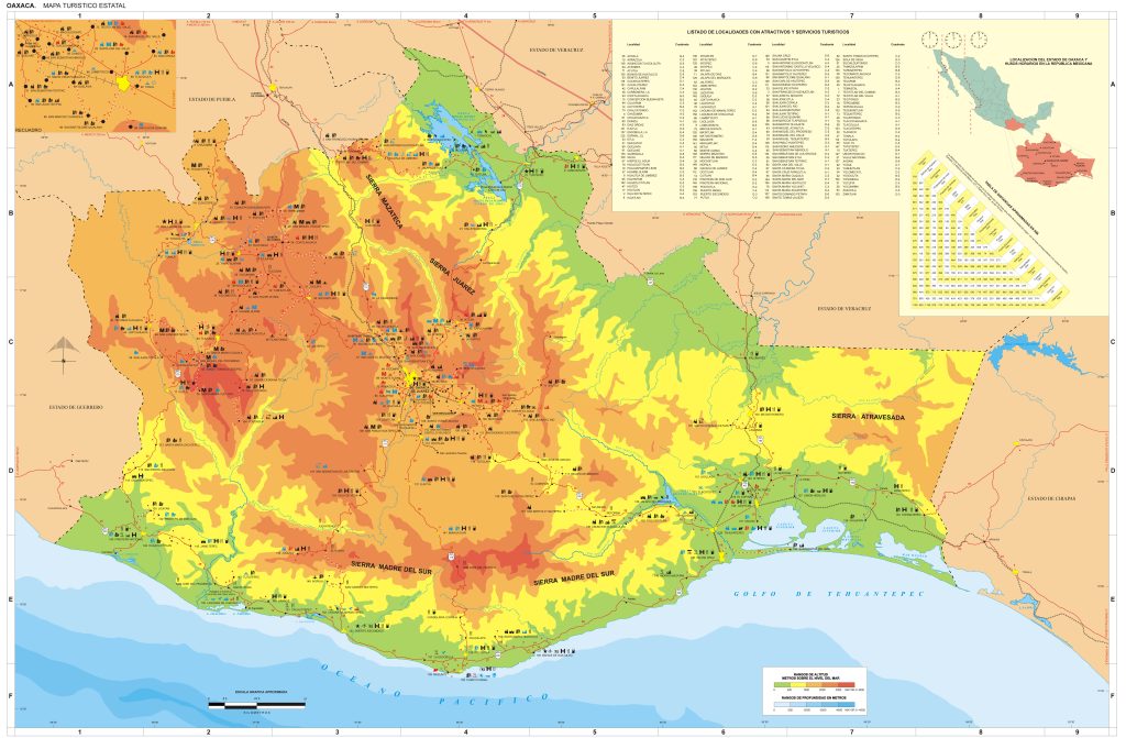 Mapa turístico del estado de Oaxaca.