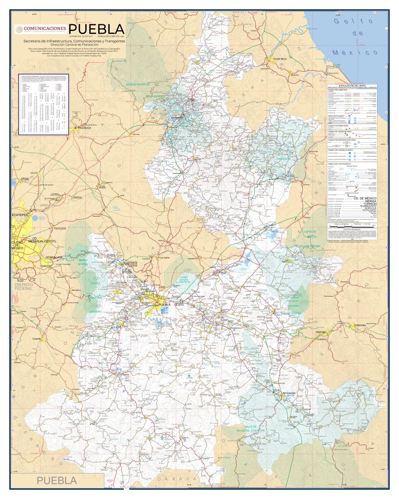Mapa de carreteras del estado de Puebla.